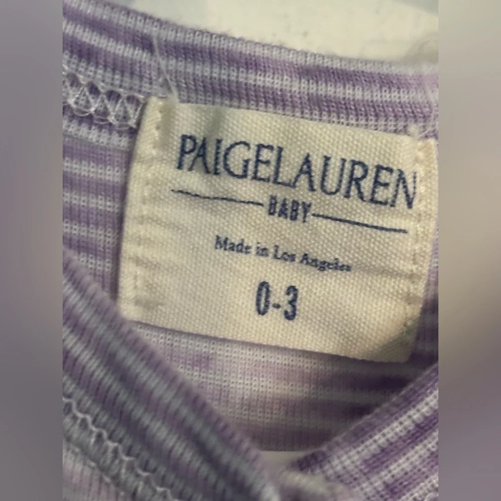 Paige Lauren Baby Sz 0-3 Months Purple White Stripes Romper Made in‎ LA Organic